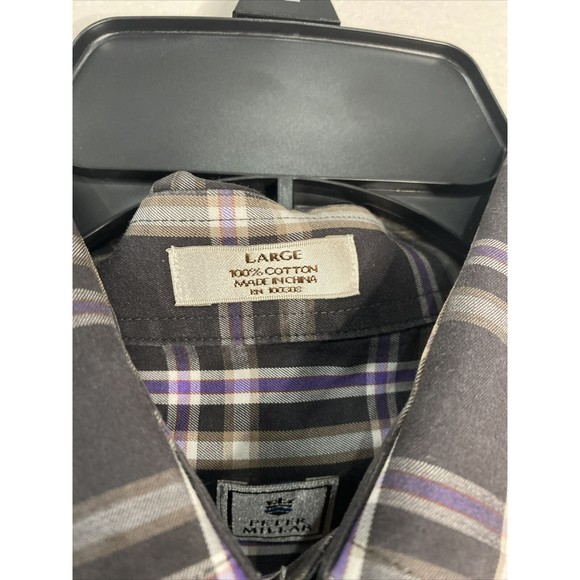 Peter Millar Mens Plaid Long Sleeve Button Front Shirt Purple Black Gray‎ Size L - Picture 5 of 8